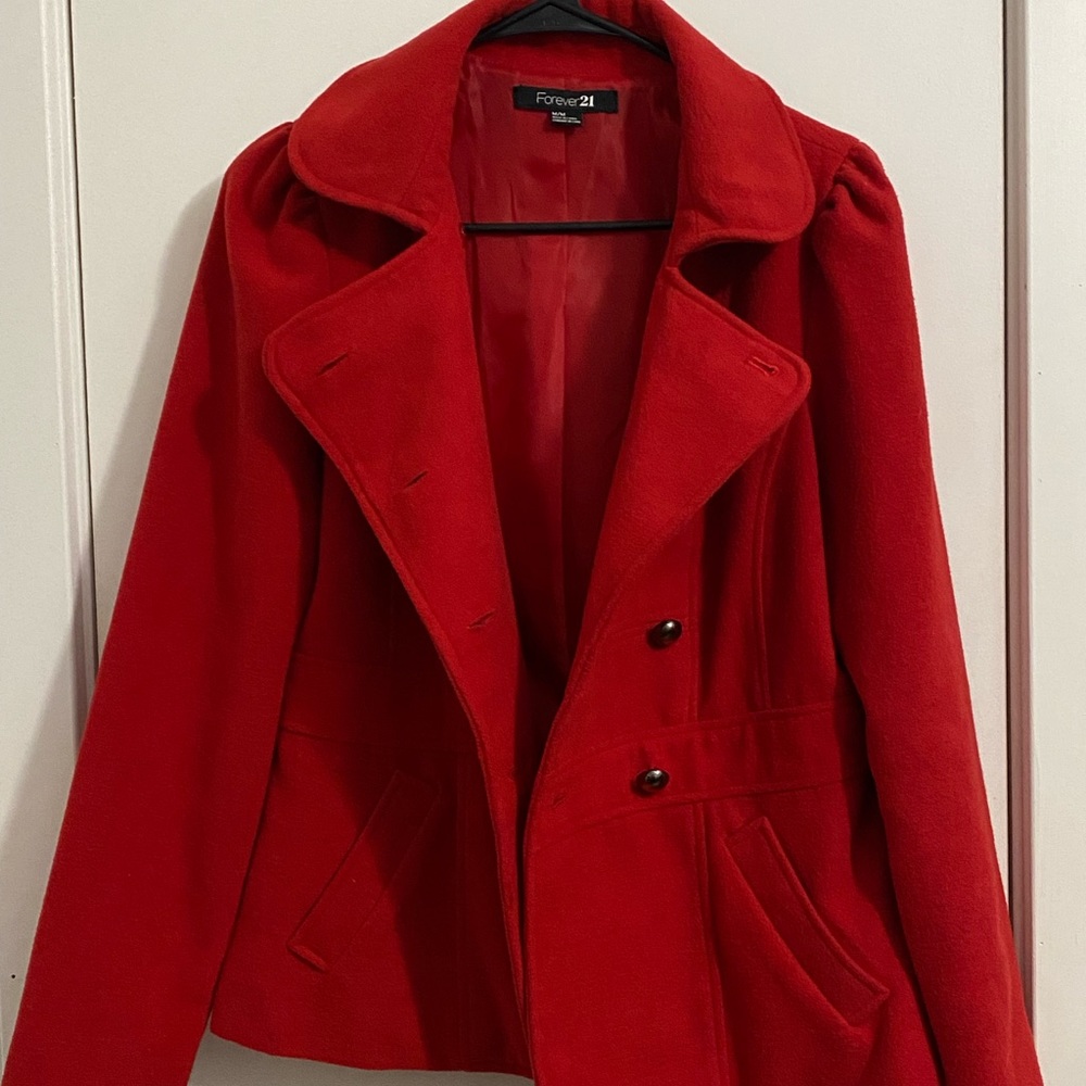Bright Red Pea Coat